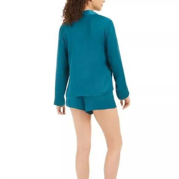 NWT Josie Natori Bardot Satin Short Pajama Set in Midnight Navy